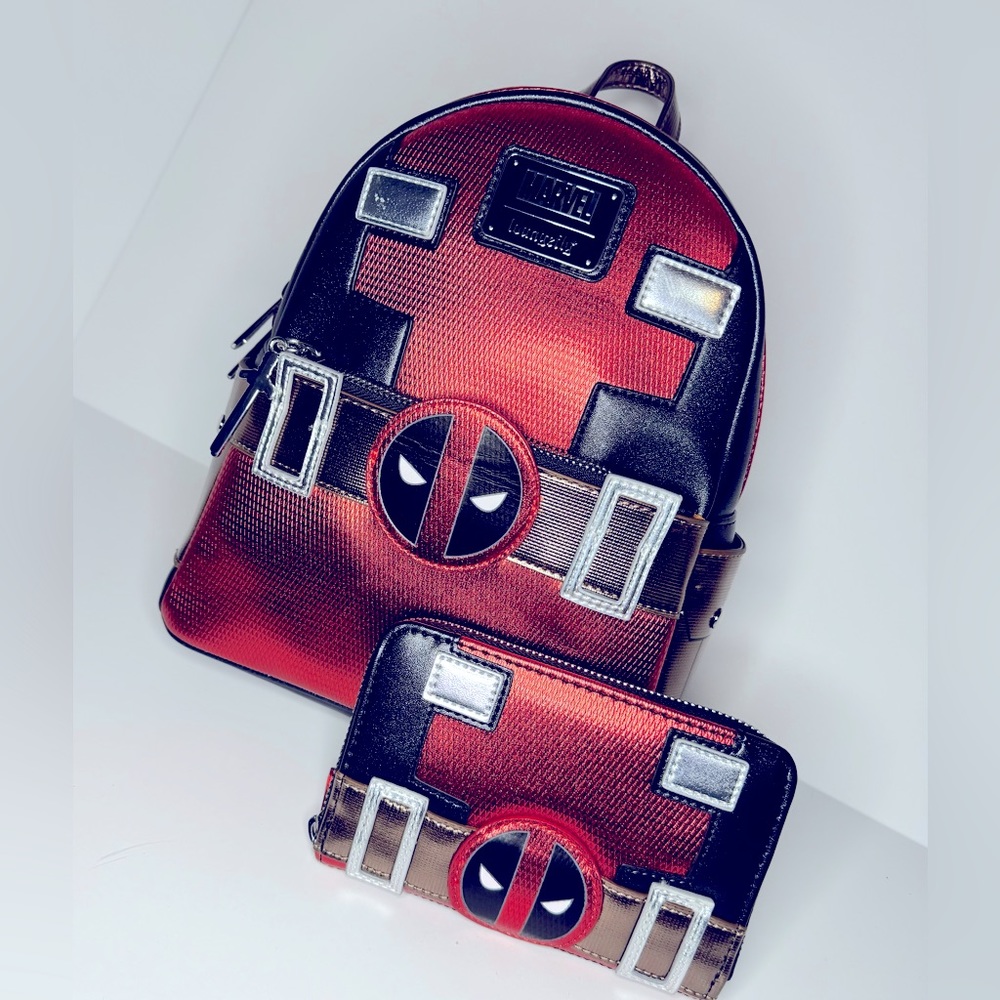 Deadpool loungefly mini backpack and matching wallet set. Brand new combo